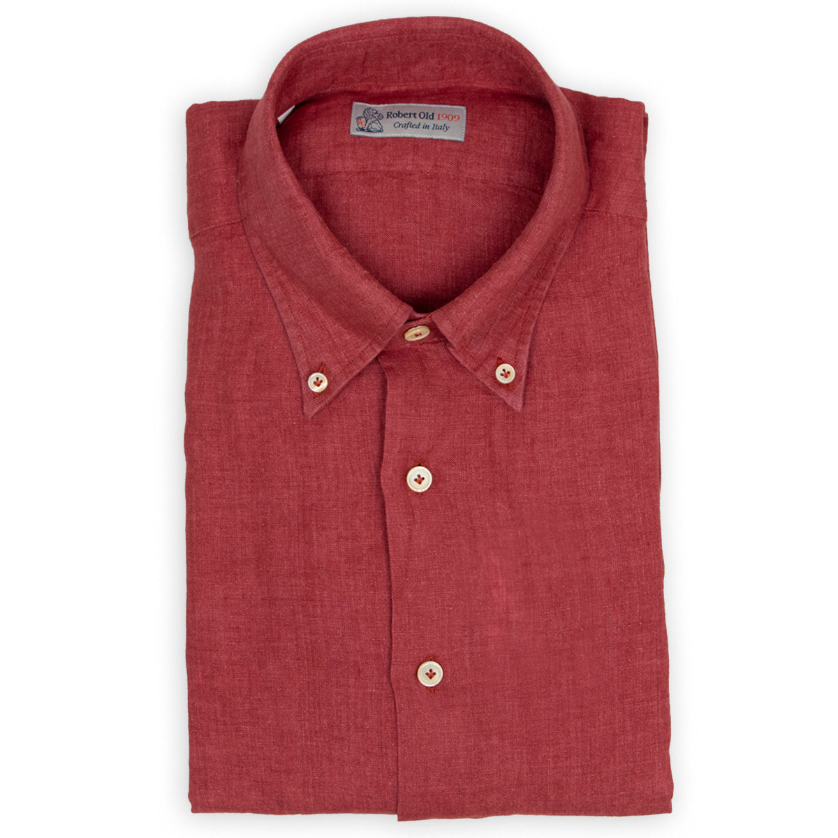 Red Linen Button-Down Long Sleeve Shirt  Robert Old   