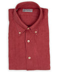 Red Linen Button-Down Long Sleeve Shirt  Robert Old   