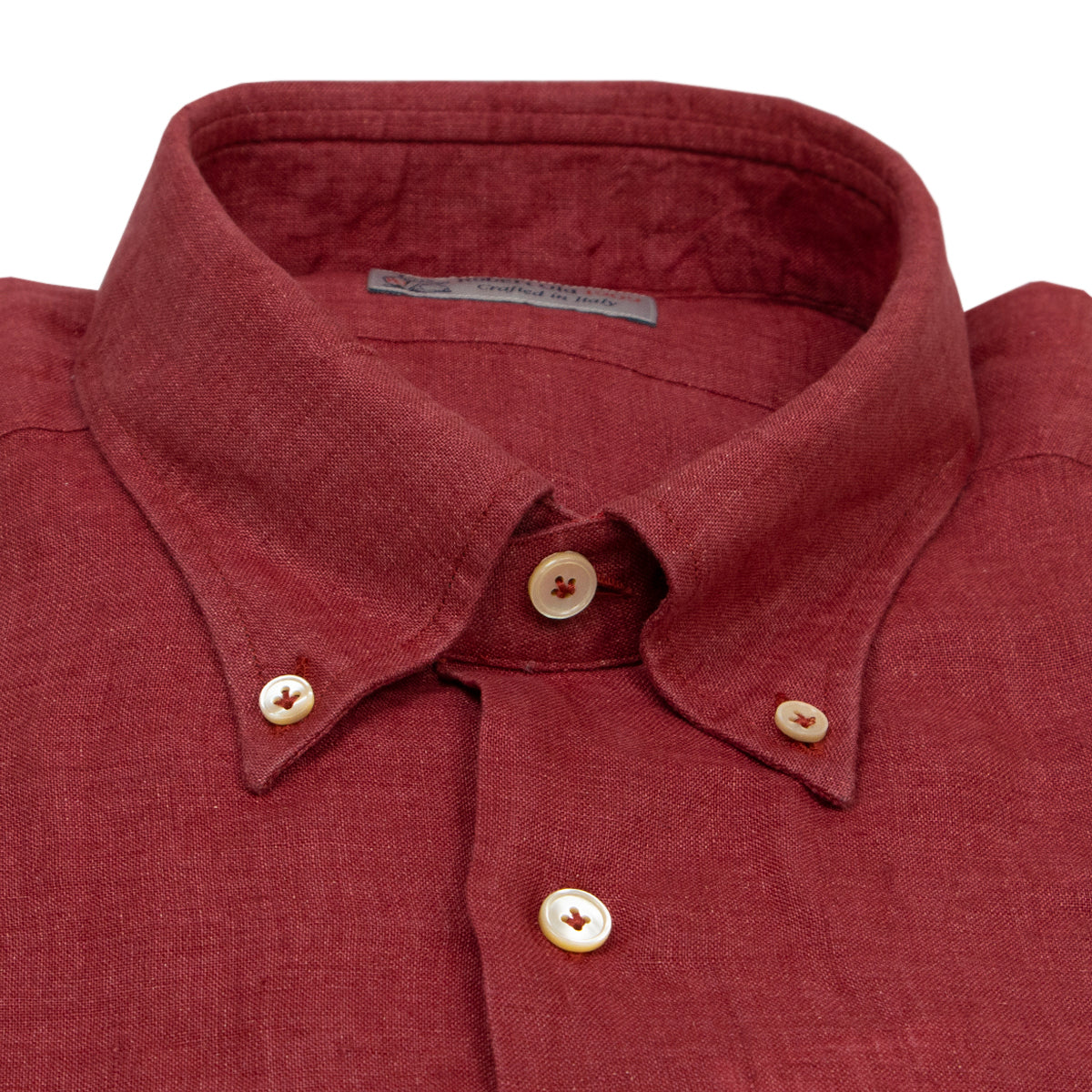 Red Linen Button-Down Long Sleeve Shirt  Robert Old   