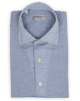 Steel Blue Cotton & Linen Long Sleeve Shirt  Robert Old   