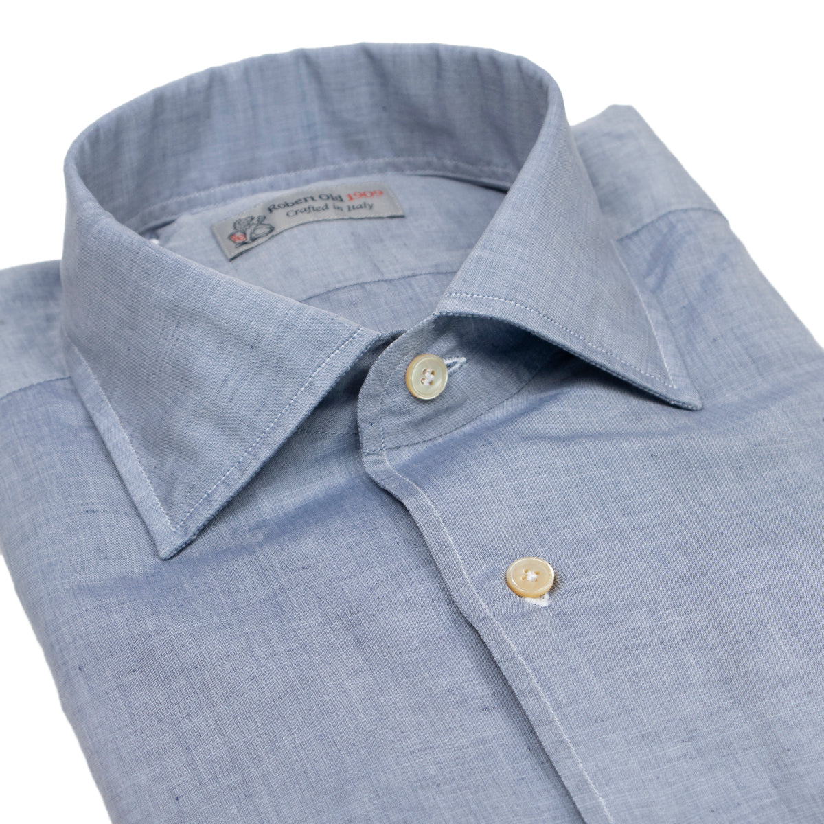 Steel Blue Cotton & Linen Long Sleeve Shirt  Robert Old   