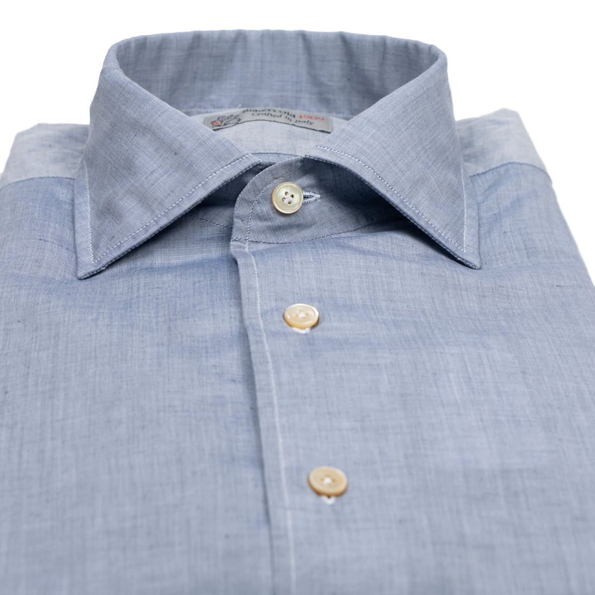 Steel Blue Cotton & Linen Long Sleeve Shirt  Robert Old   