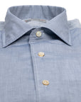 Steel Blue Cotton & Linen Long Sleeve Shirt  Robert Old   