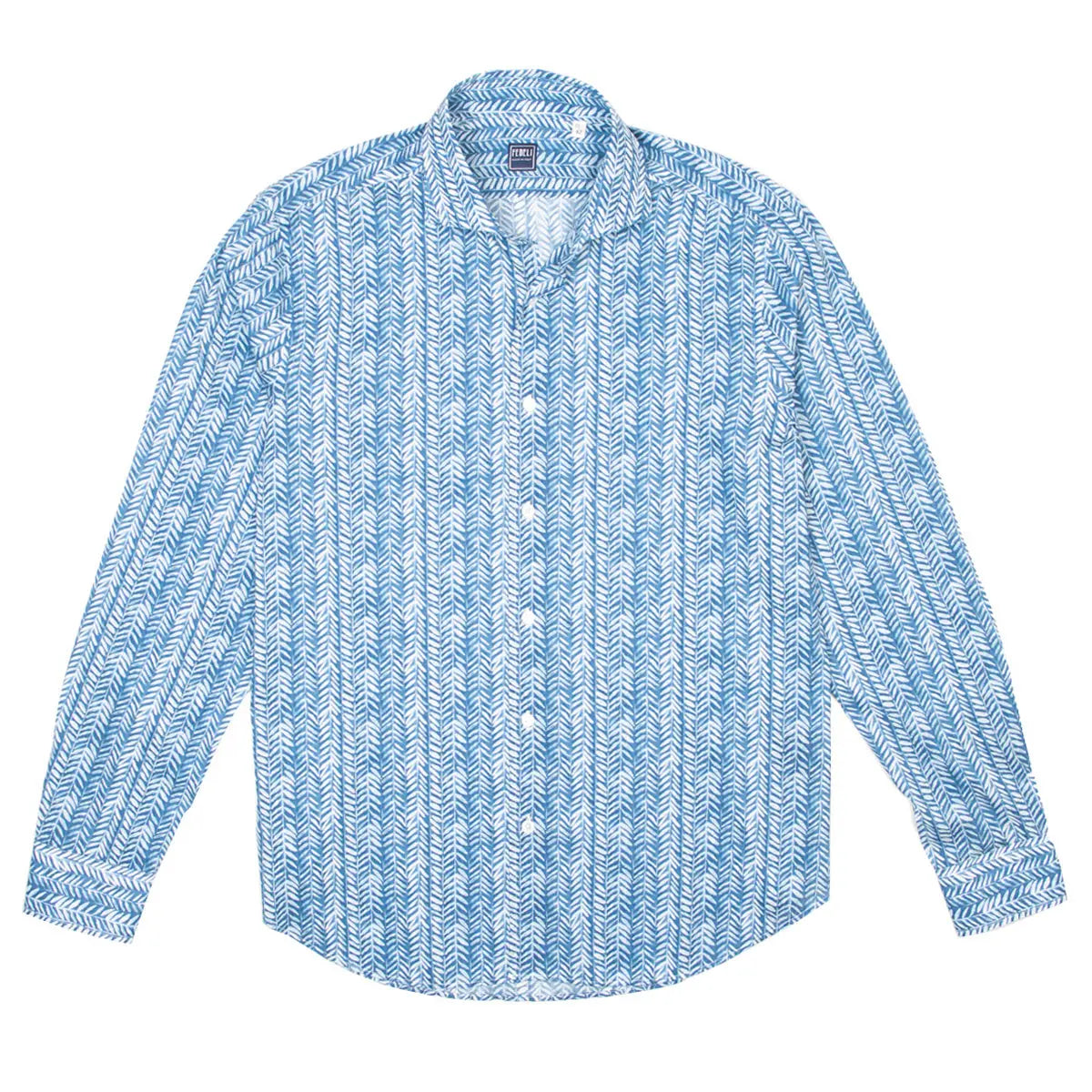 Blue Leaf Cotton Long Sleeve Shirt  FEDELI   