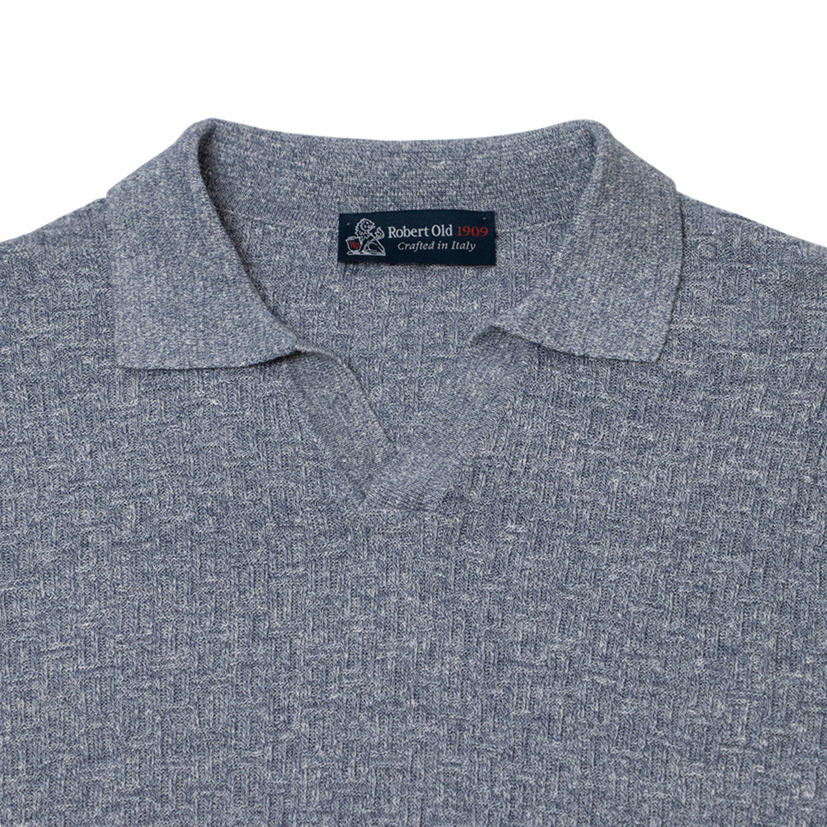 Denim Blue Linen & Cotton Knit Open Collar T-Shirt  Gran Sasso   