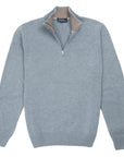 Blue Melange Virgin Wool & Cashmere Zip Neck Sweater  Robert Old   