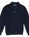 Navy Rain Wool Zip Neck Sweater  Robert Old   