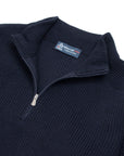 Navy Rain Wool Zip Neck Sweater  Robert Old   