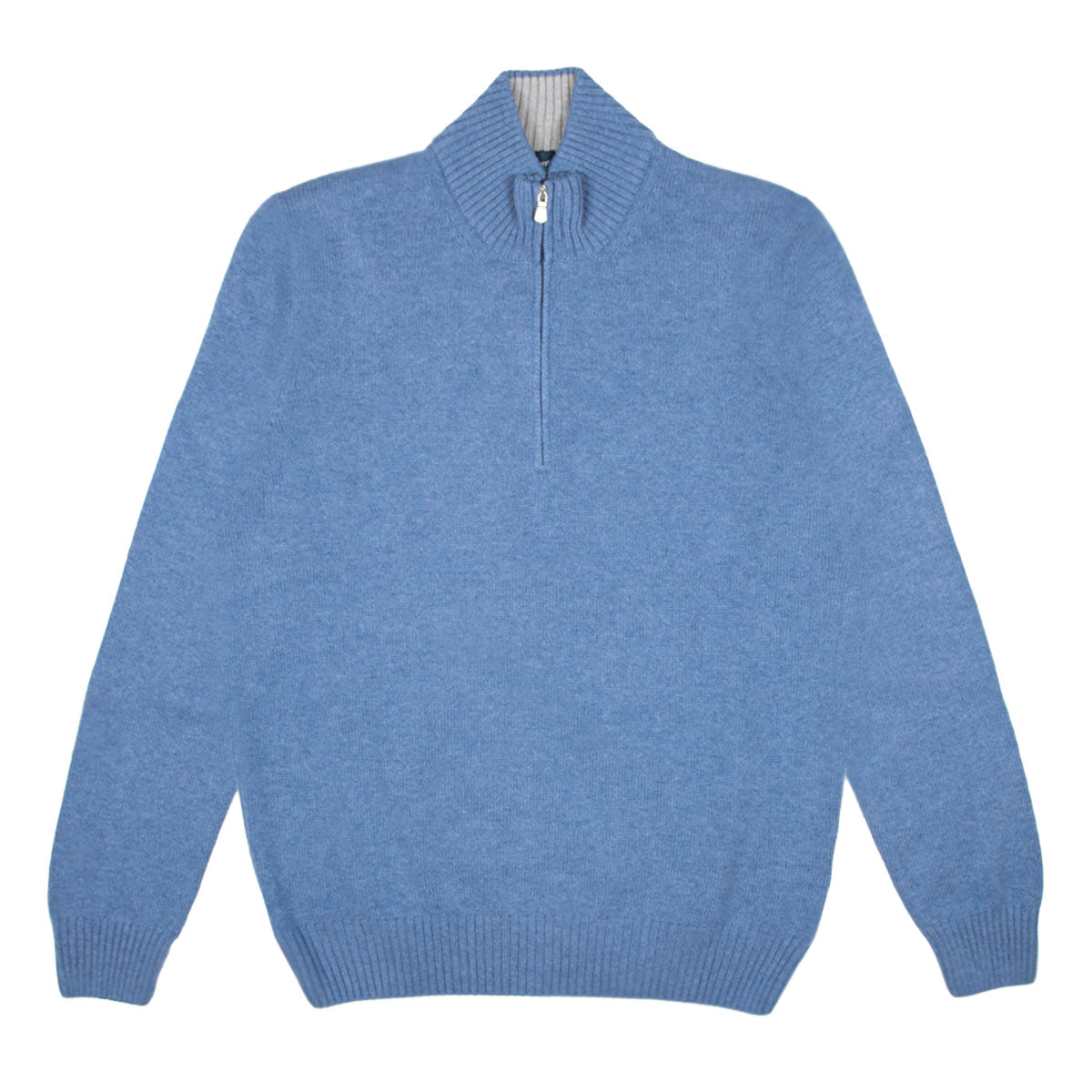 Light Blue Contrast Virgin Wool & Cashmere Zip Neck Sweater  Robert Old   