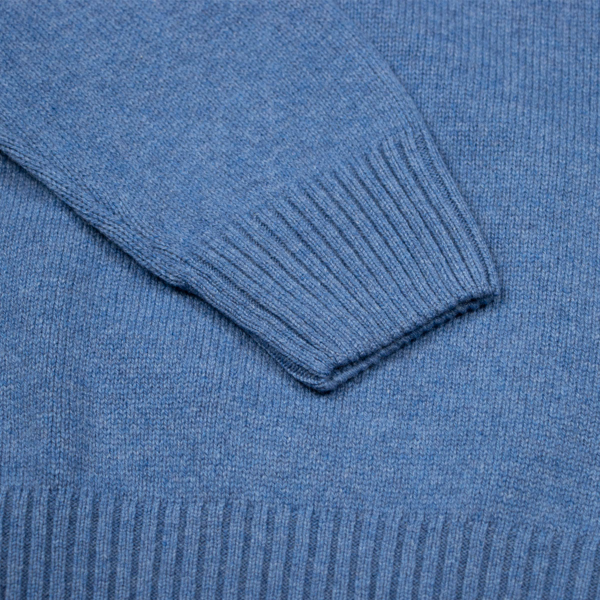 Light Blue Contrast Virgin Wool & Cashmere Zip Neck Sweater  Robert Old   