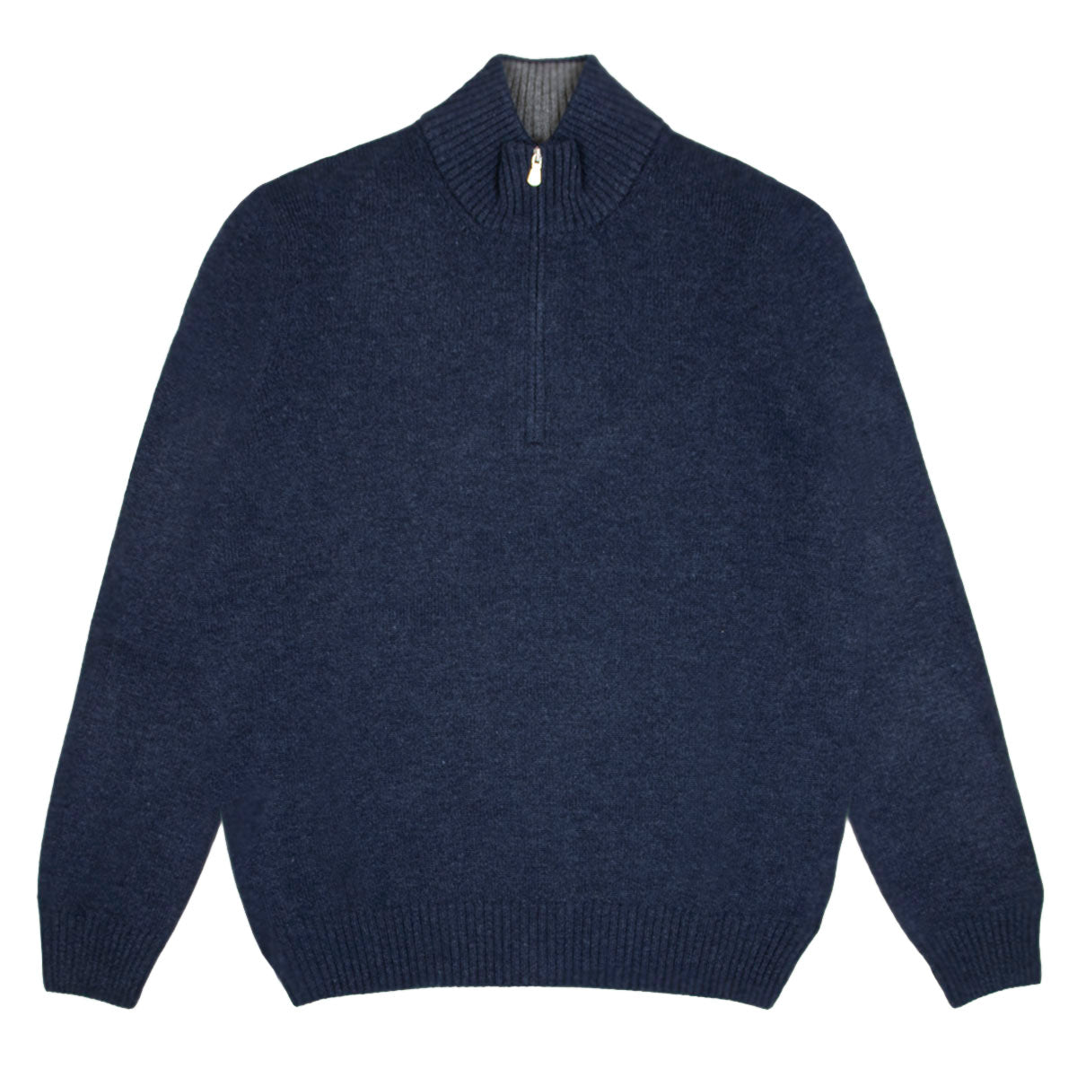 Navy Contrast Virgin Wool & Cashmere Zip Neck Sweater  Robert Old   