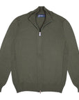 Green Virgin Wool Zip-Through Cardigan  Robert Old   