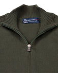 Green Virgin Wool Zip-Through Cardigan  Robert Old   