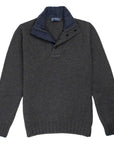 Green & Denim Melange Buttoned-Neck Wool Jumper  Robert Old   