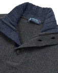 Green & Denim Melange Buttoned-Neck Wool Jumper  Robert Old   