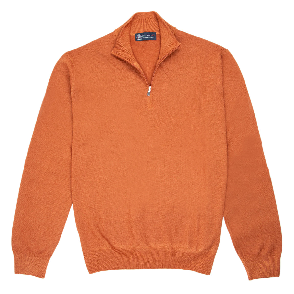 Orange Virgin Wool Zip Neck Sweater  Robert Old   