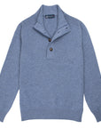 Blue Melange Buttoned Zip-Neck Wool Jumper KNITWEAR Robert Old