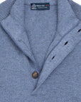 Blue Melange Buttoned Zip-Neck Wool Jumper  Robert Old   