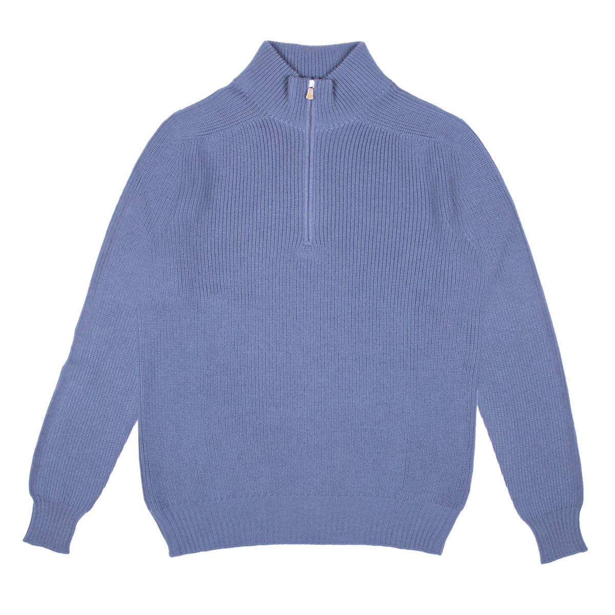 Airforce Blue Rain Wool Ribbed Zip-Neck Sweater  Robert Old   