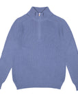 Airforce Blue Rain Wool Ribbed Zip-Neck Sweater KNITWEAR Robert Old