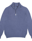 Airforce Blue Rain Wool Ribbed Zip-Neck Sweater KNITWEAR Robert Old