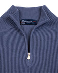 Airforce Blue Rain Wool Ribbed Zip-Neck Sweater KNITWEAR Robert Old