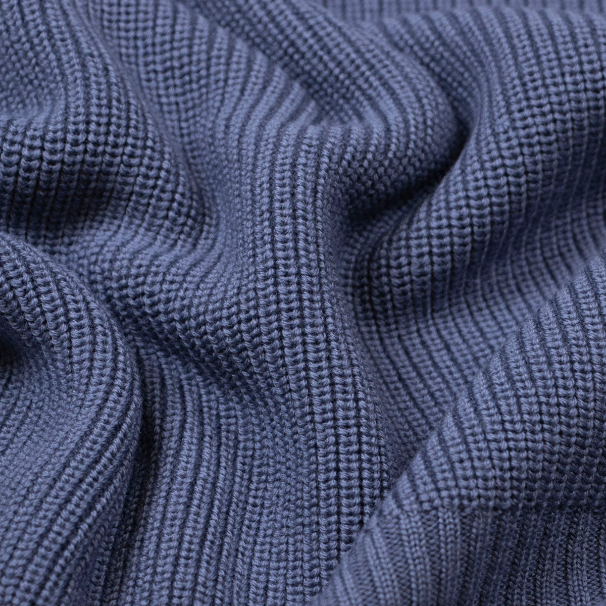 Airforce Blue Rain Wool Ribbed Zip-Neck Sweater  Robert Old   