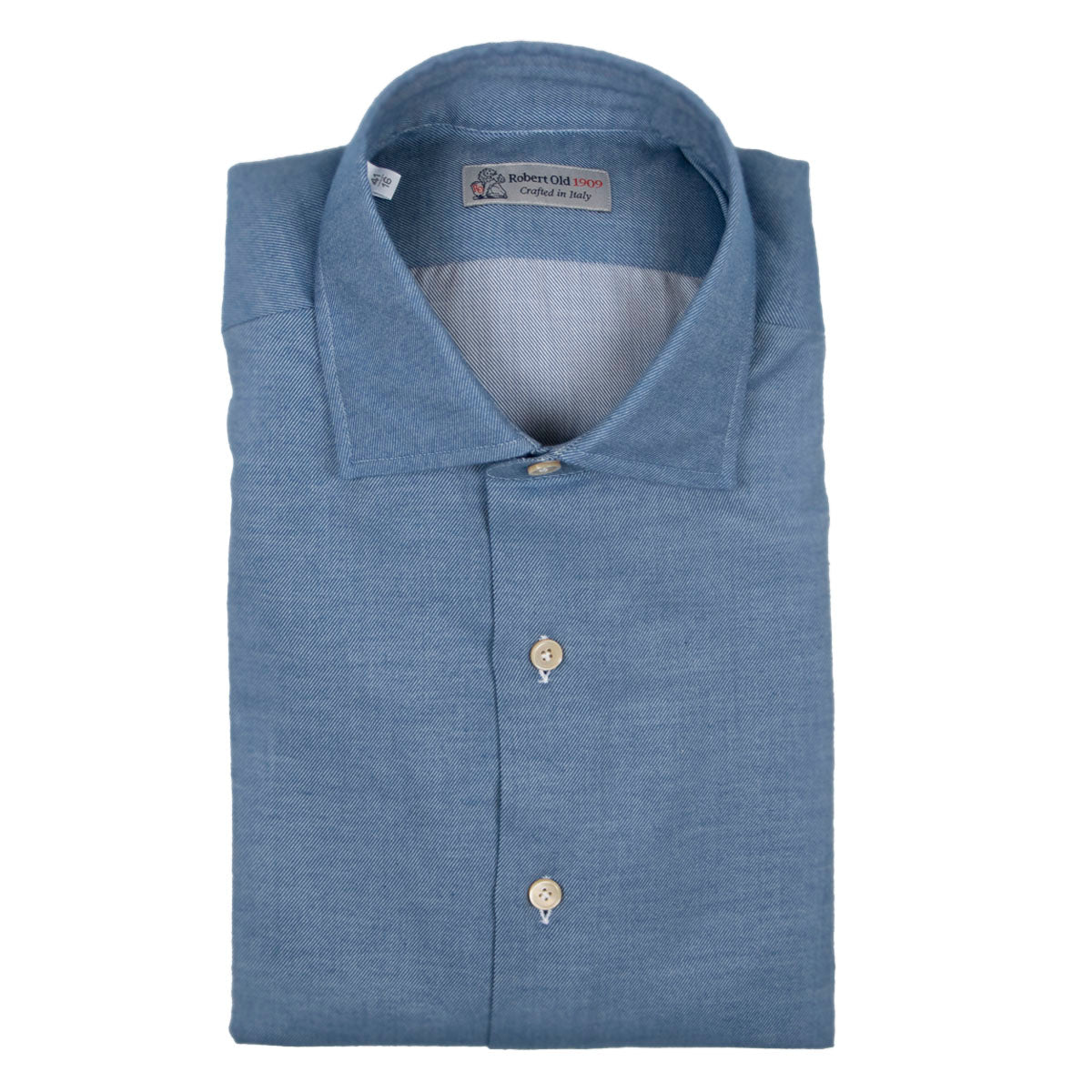 Light Blue Carlo Riva Cotton Twill Long Sleeve Shirt  Robert Old   
