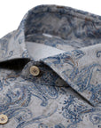 Blue Paisley Pure Cotton Italian Long Sleeve Shirt L/S SHIRTS Robert Old