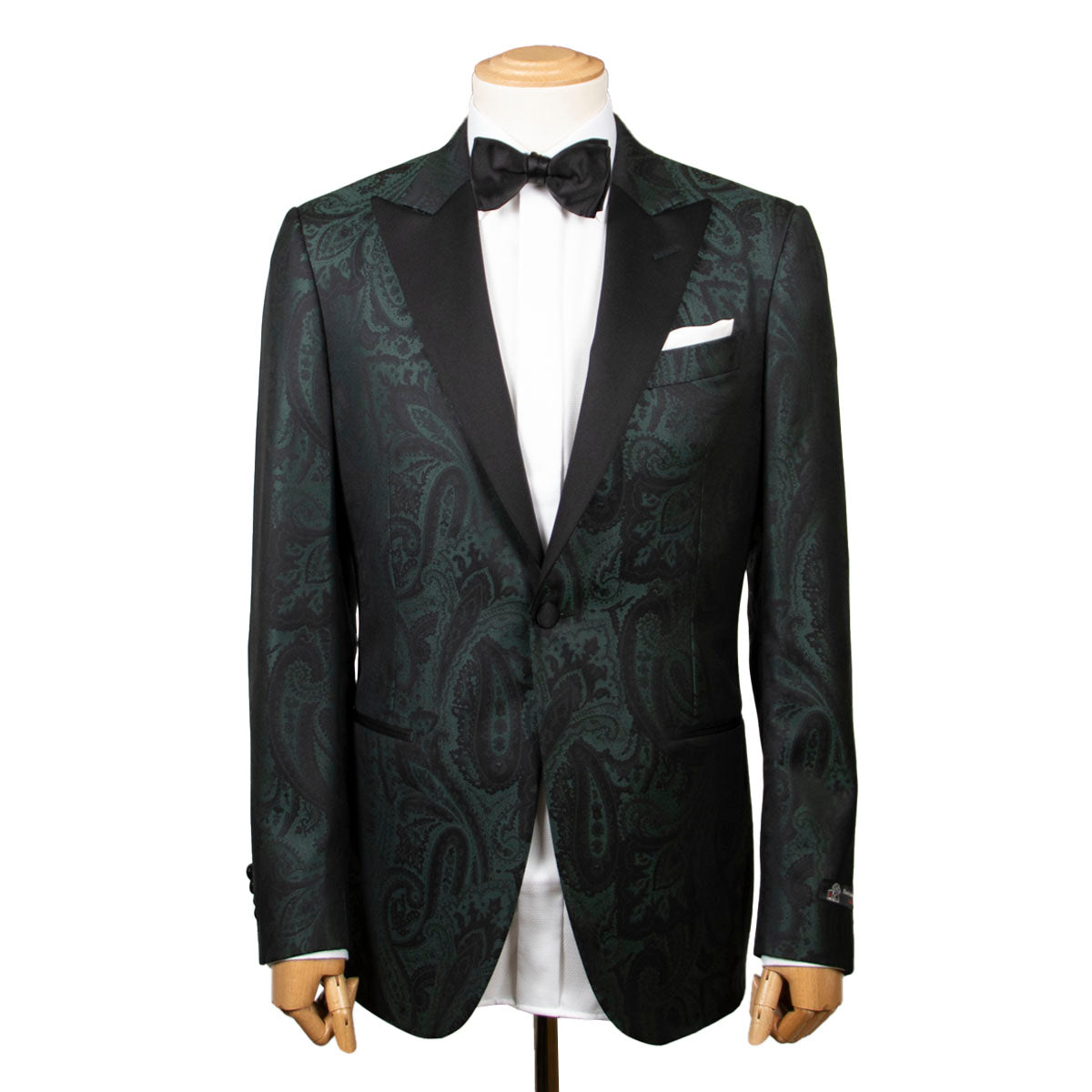 Green & Black Paisley Wool & Silk Jacquard Tuxedo Jacket  Robert Old   