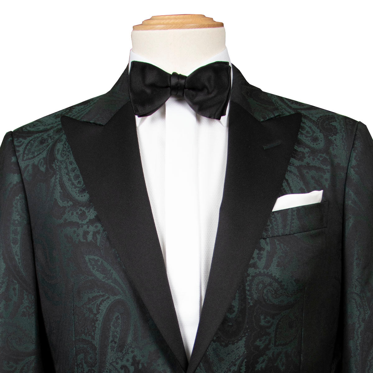 Green & Black Paisley Wool & Silk Jacquard Tuxedo Jacket  Robert Old   
