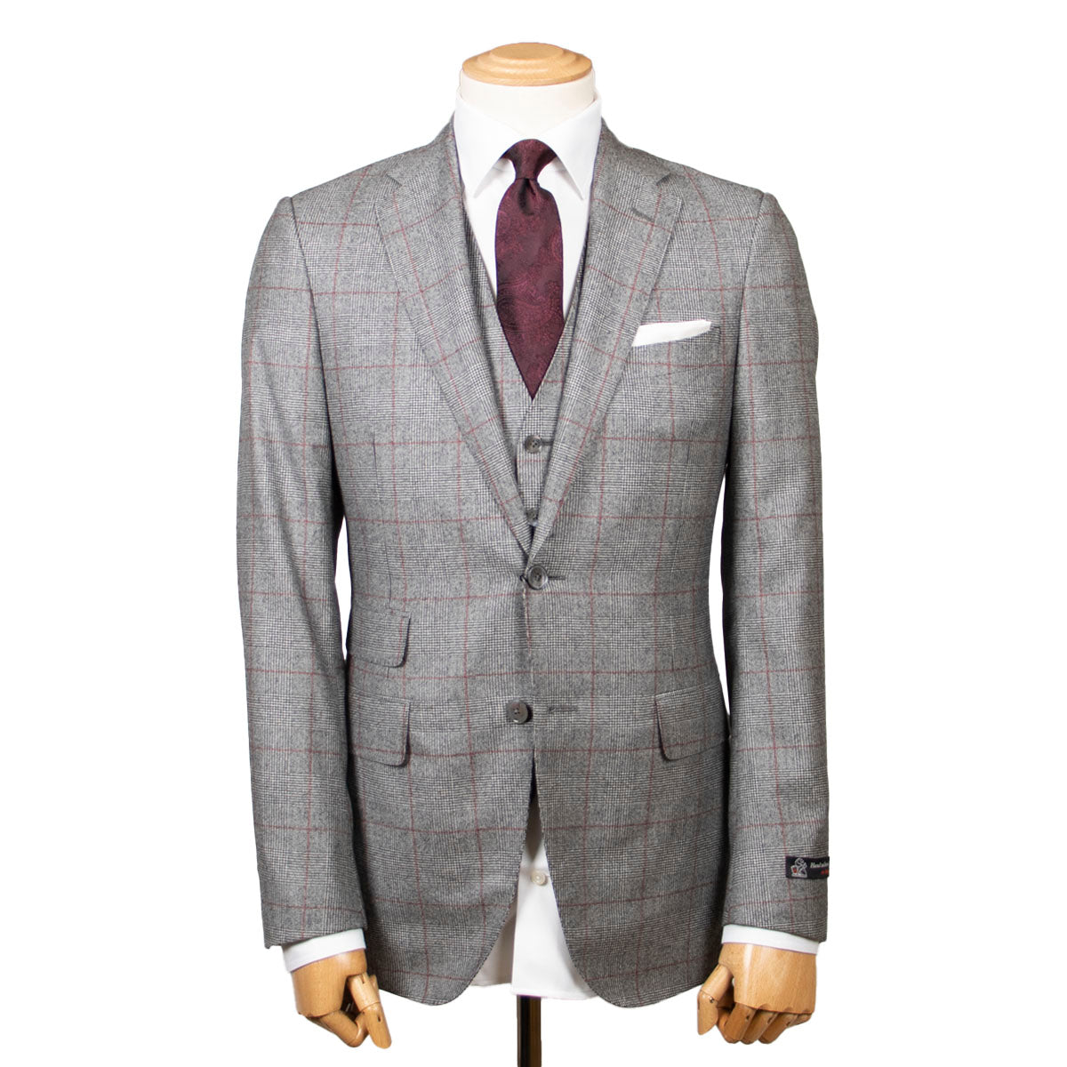 Grey & Red Prince of Wales Check Three Piece Suit  Robert Old   