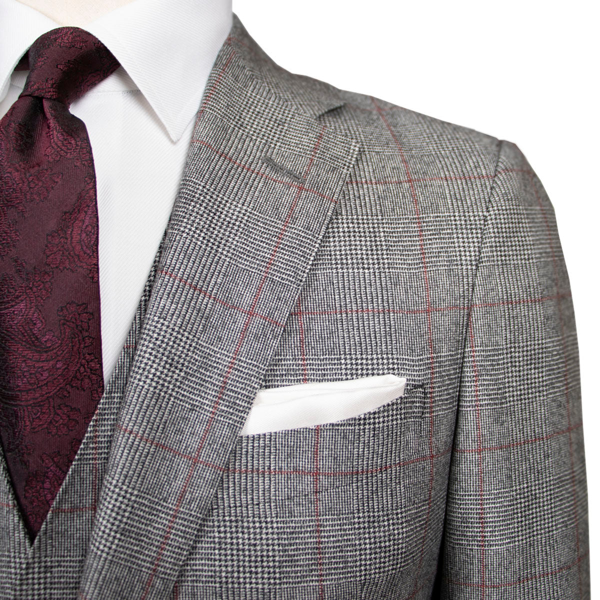 Grey & Red Prince of Wales Check Three Piece Suit  Robert Old   