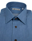 Mid Denim 100% Cotton Long Sleeve Shirt  Robert Old   