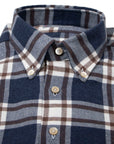 Navy Checked Pure Cotton Italian Long Sleeve Shirt L/S SHIRTS Robert Old