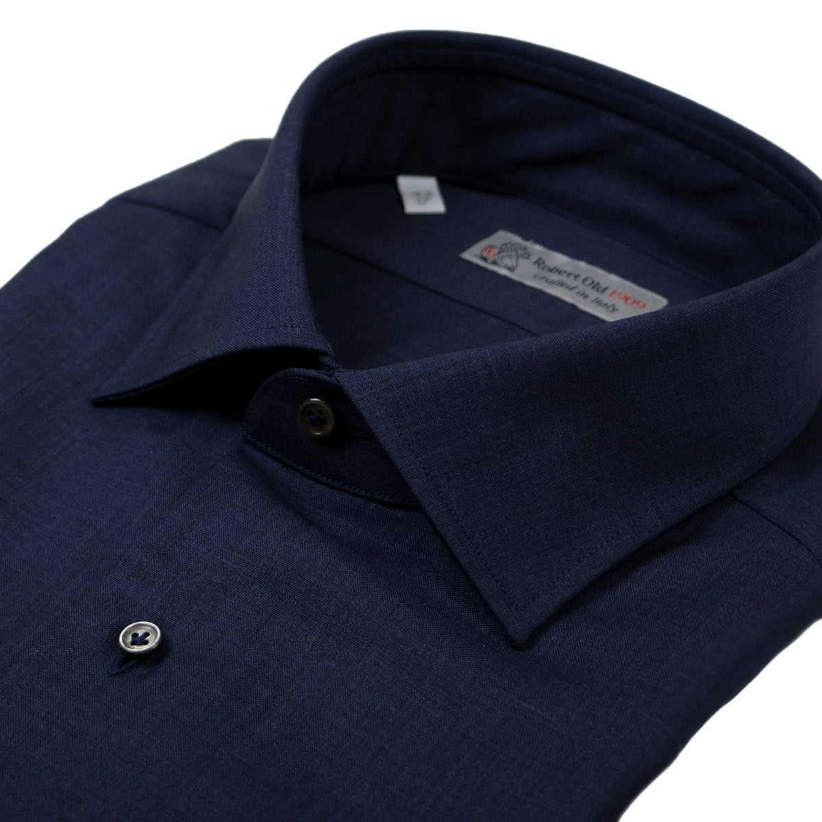Navy Pure Merino Wool Italian Long Sleeve Shirt  Robert Old   