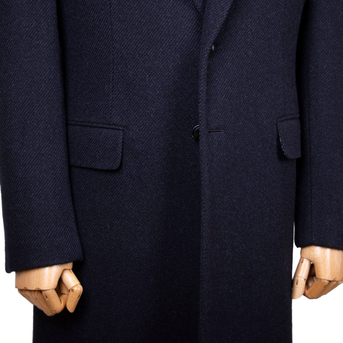 Navy Wool & Cashmere Twill Longline Handcrafted Overcoat  Belvest   
