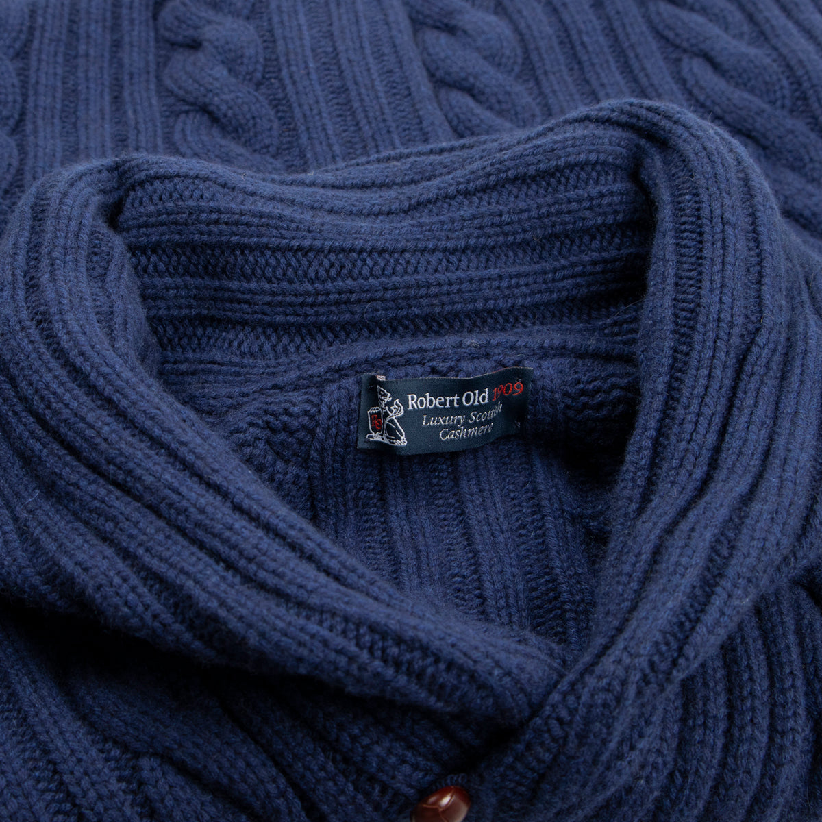 Inchiostro Blue Balmour 8Ply Shawl Collar Cable Cashmere Cardigan  Robert Old   