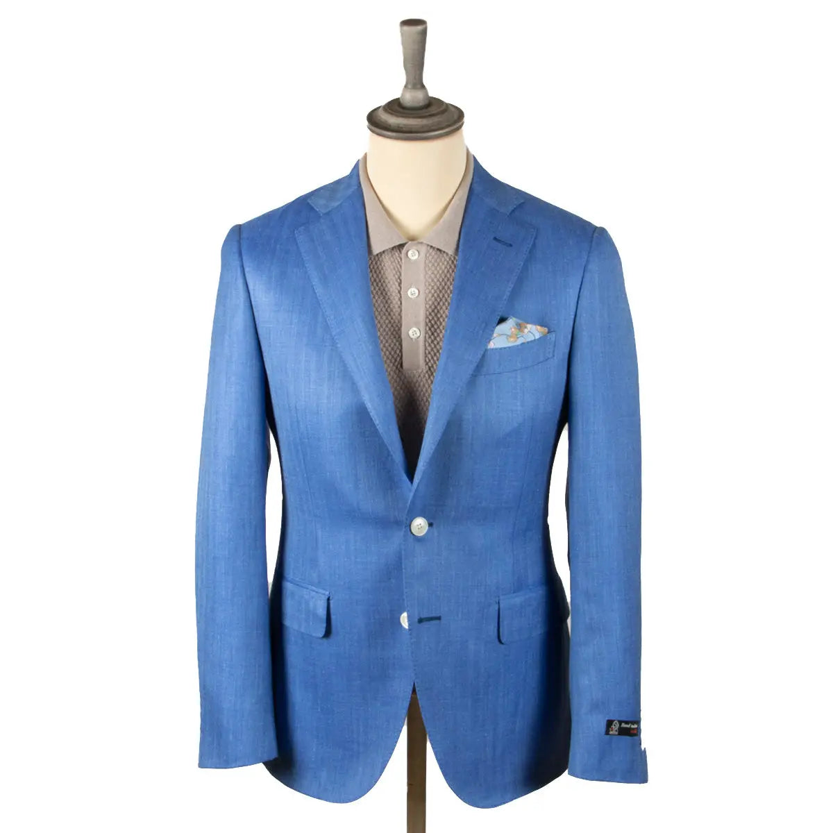 Blue Wool, Silk, & Linen Herringbone Jacket  Robert Old   
