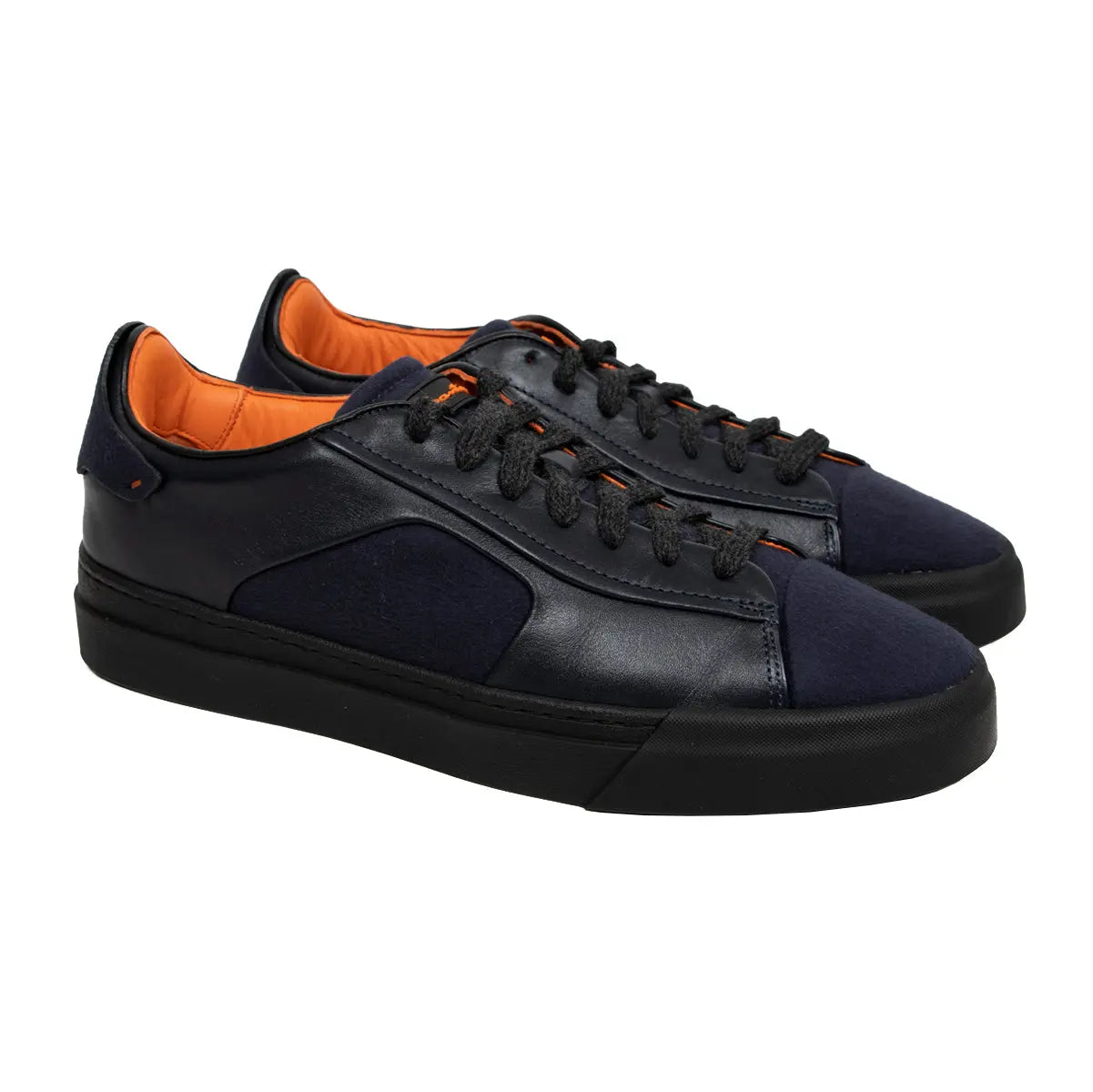 Navy Fabric and Leather Sneaker  Santoni   