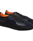 Navy Fabric and Leather Sneaker  Santoni   