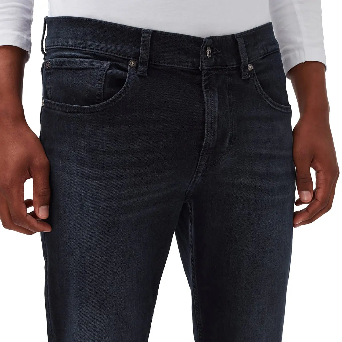 Black Slimmy Tapered Stretch Tek Principle Jeans  7 For All Mankind   