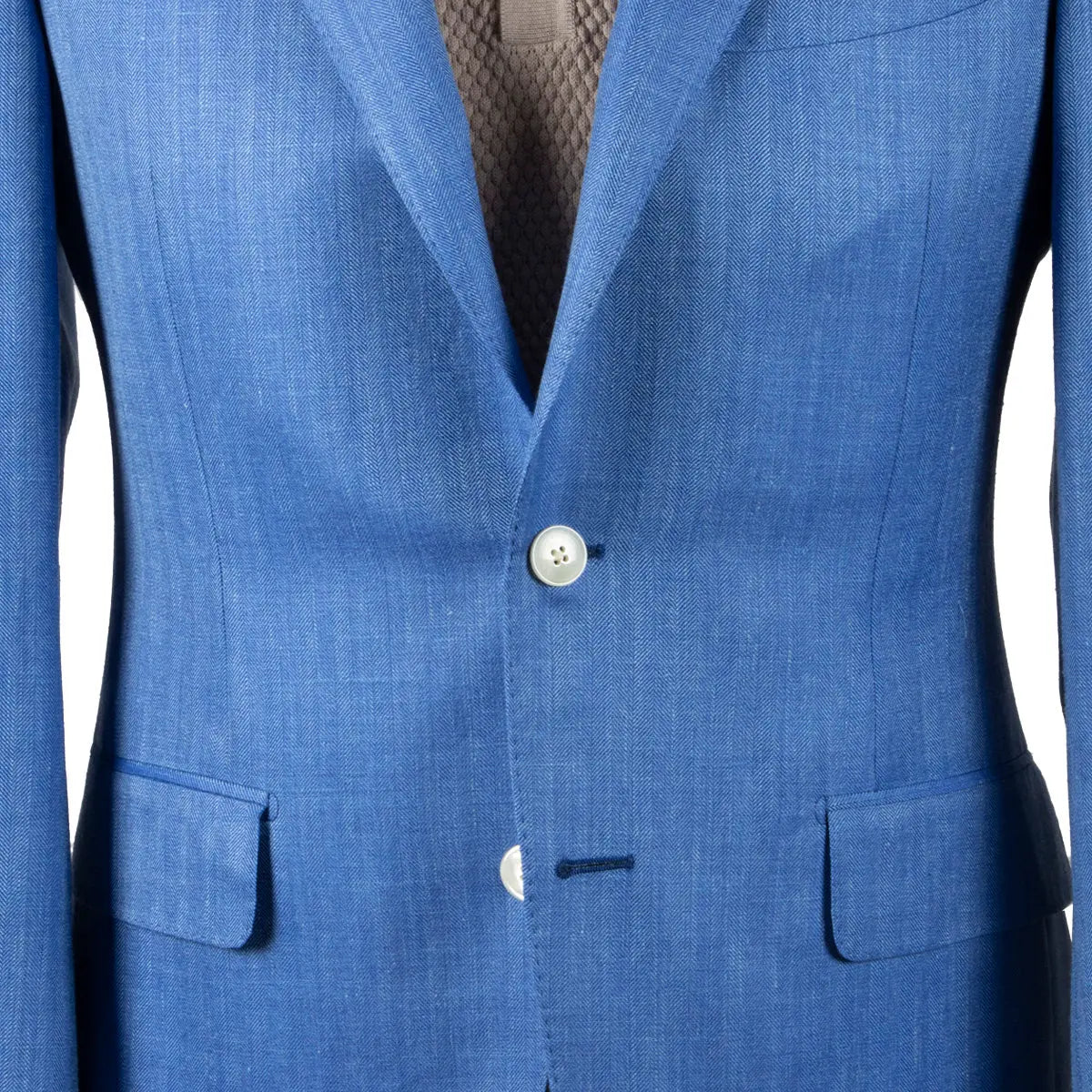 Blue Wool, Silk, & Linen Herringbone Jacket  SCUDERI   
