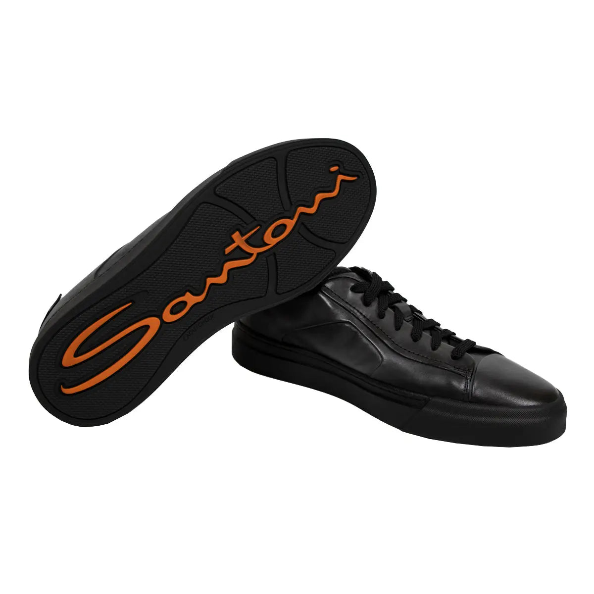 Polished Black Leather Sneaker  Santoni   