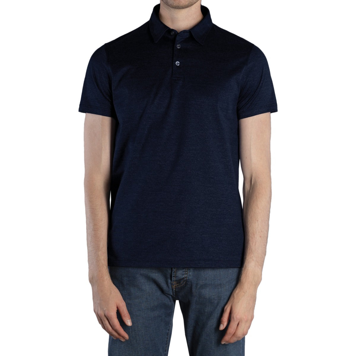 Navy ‘Pachino’ Cotton Jersey Polo Shirt  Moorer   