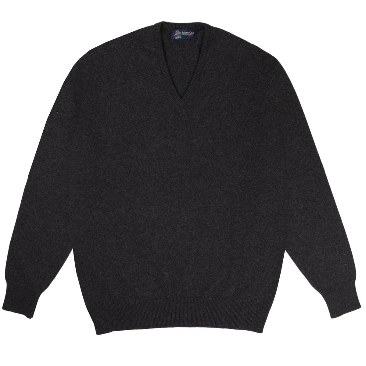 Charcoal Tobermorey 4ply V-Neck Cashmere Sweater  Robert Old   