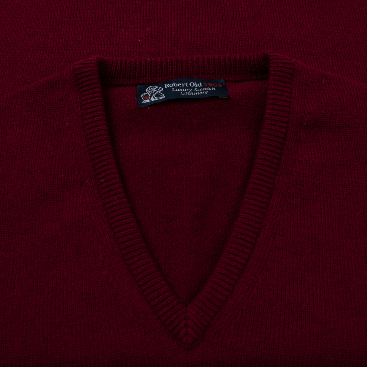 Claret Red Tobermorey 4ply V-Neck Cashmere Sweater  Robert Old   