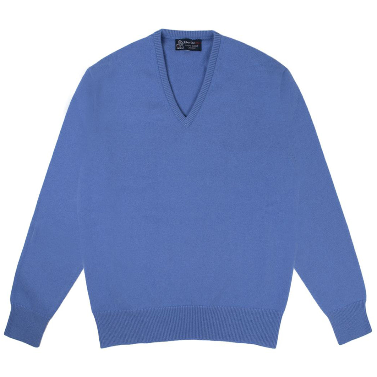 Isfahan Blue Tobermorey 4ply V-Neck Cashmere Sweater  Robert Old   