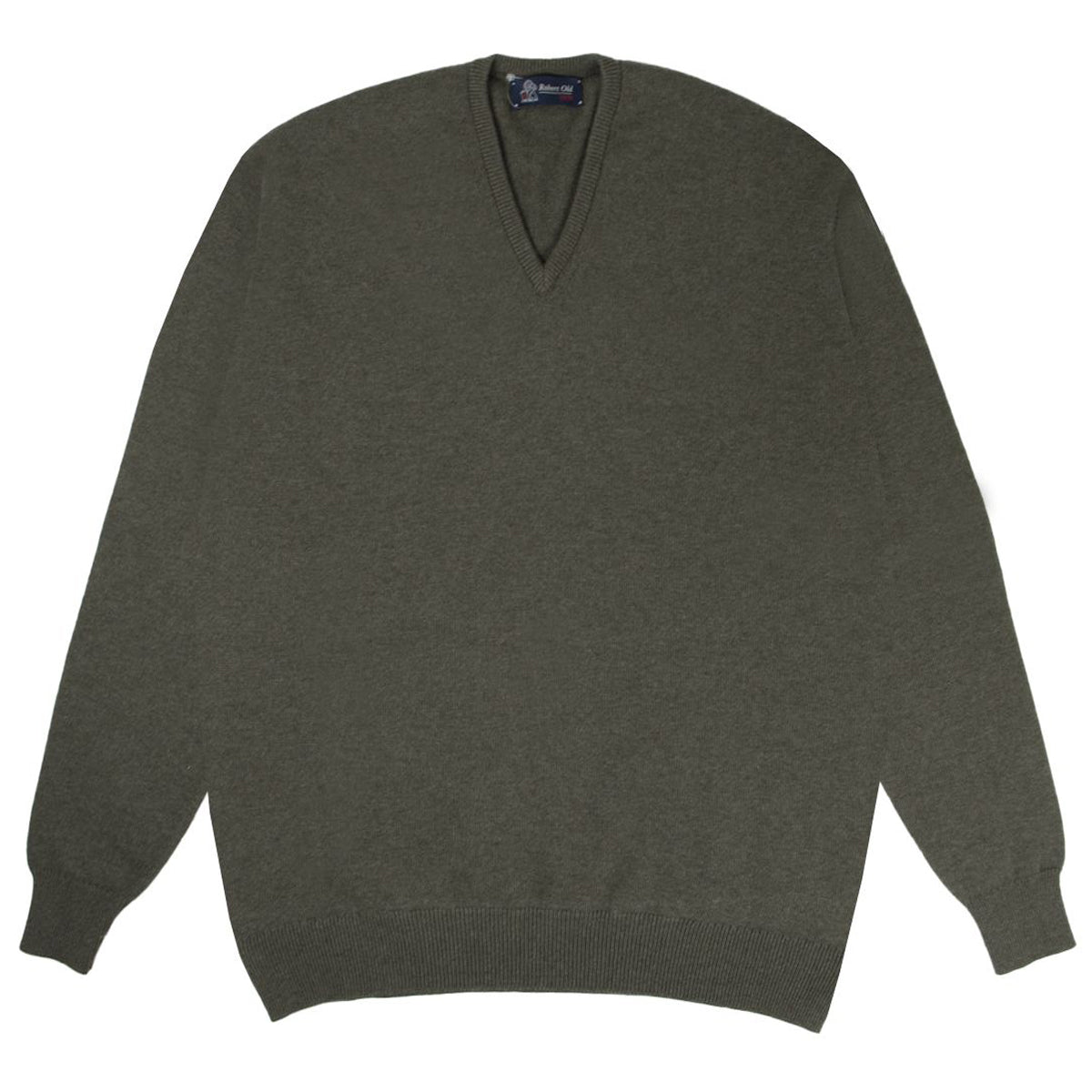 Loden Mix Tobermorey 4ply V-Neck Cashmere Sweater  Robert Old   