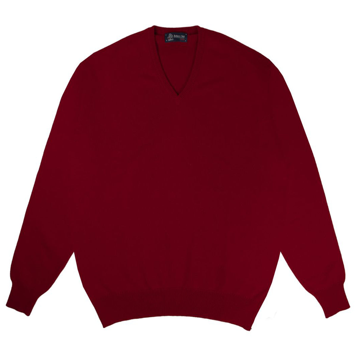 Ruby Red Tobermorey 4ply V-Neck Cashmere Sweater  Robert Old   